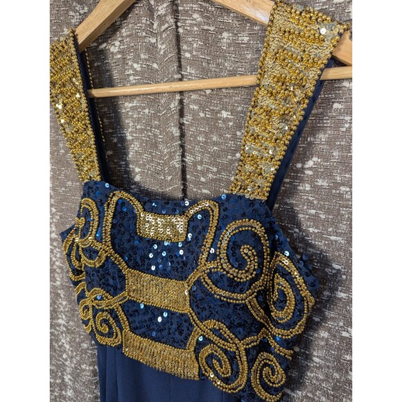 Vintage Alyce Designs Sequin Blue Prom‎ Cocktail Dress Gold Beading Size 4 - Picture 5 of 12